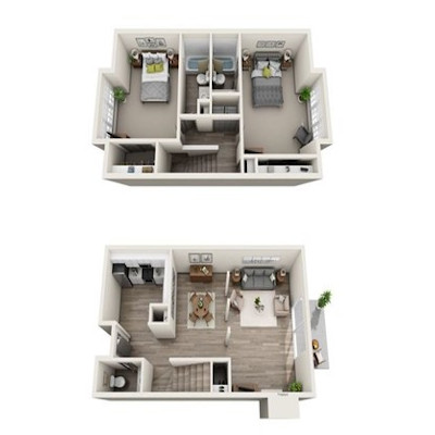 two bed two bath 1,360 square foot floor plan