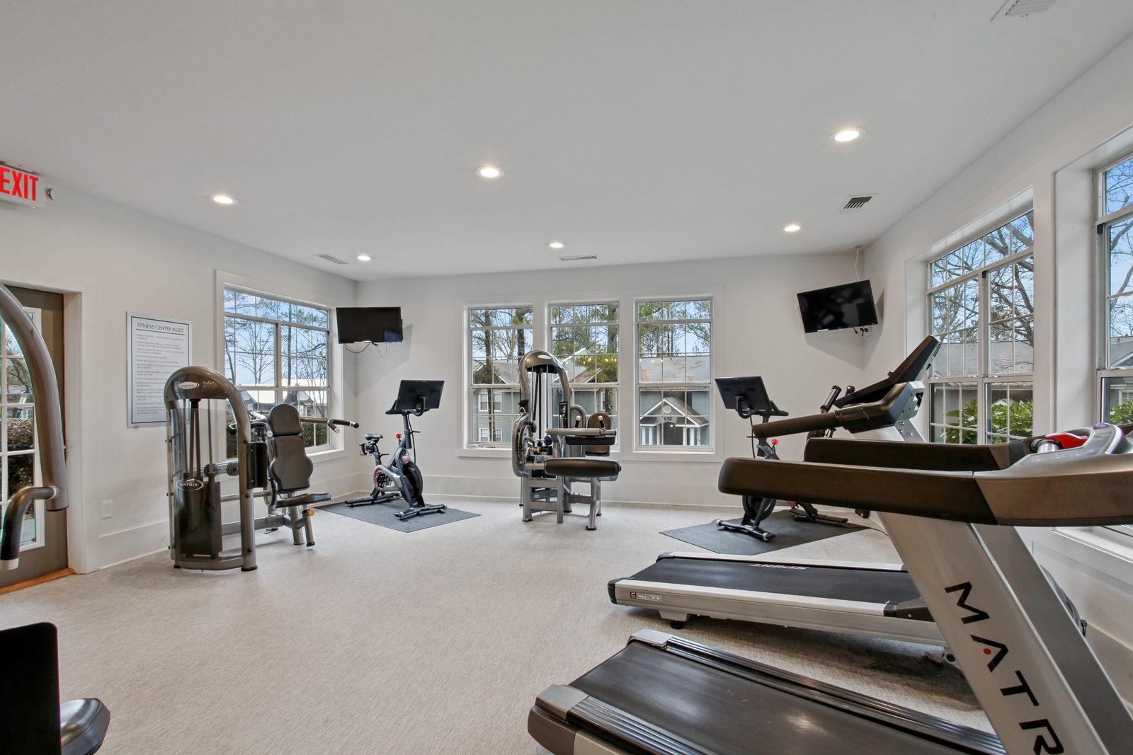 Fitness Center with treadmills and spin bikes