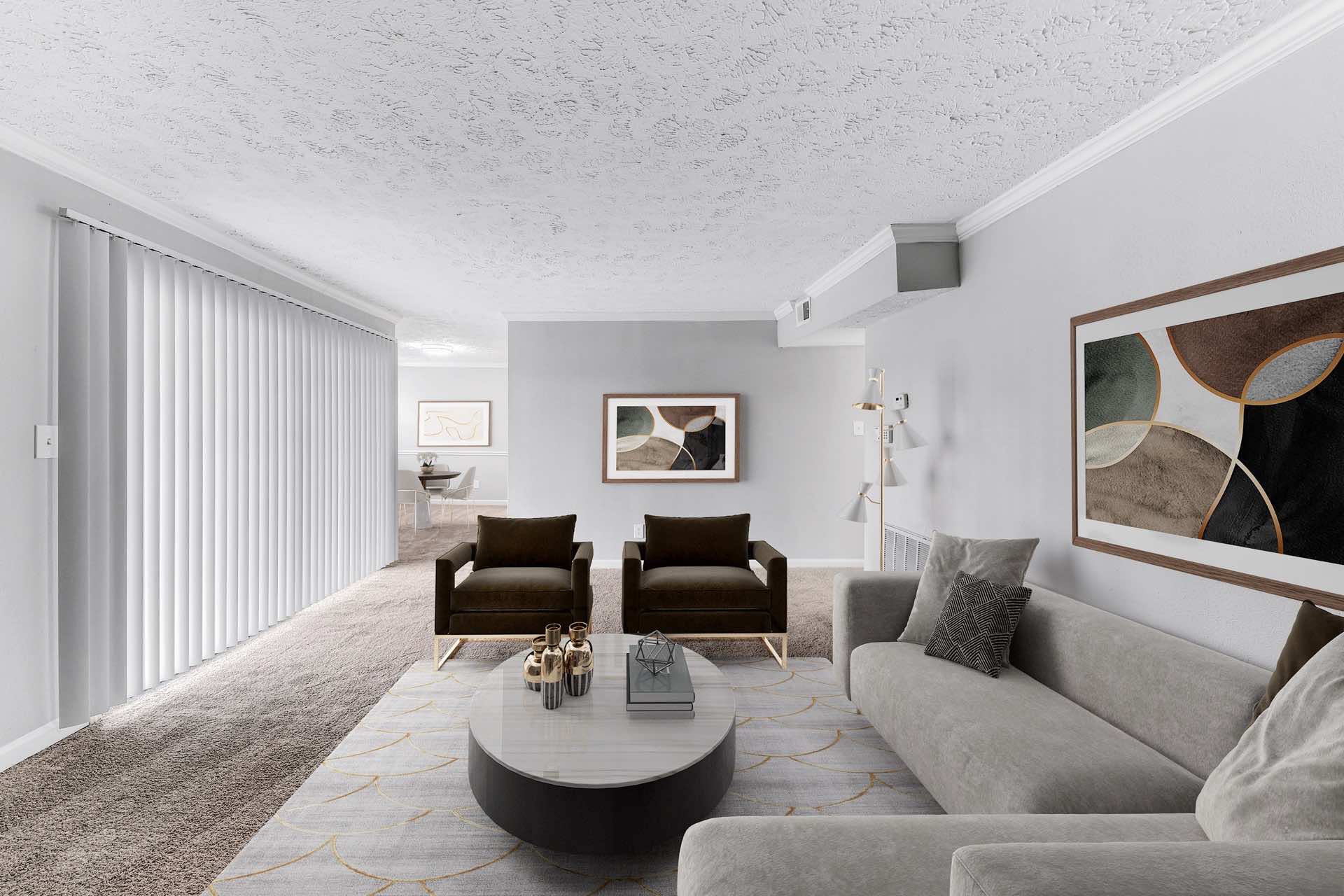 apartment living room with wood-style flooring and modern seating